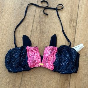 Beach Bunny strapless sparkle bikini top size large new with tags